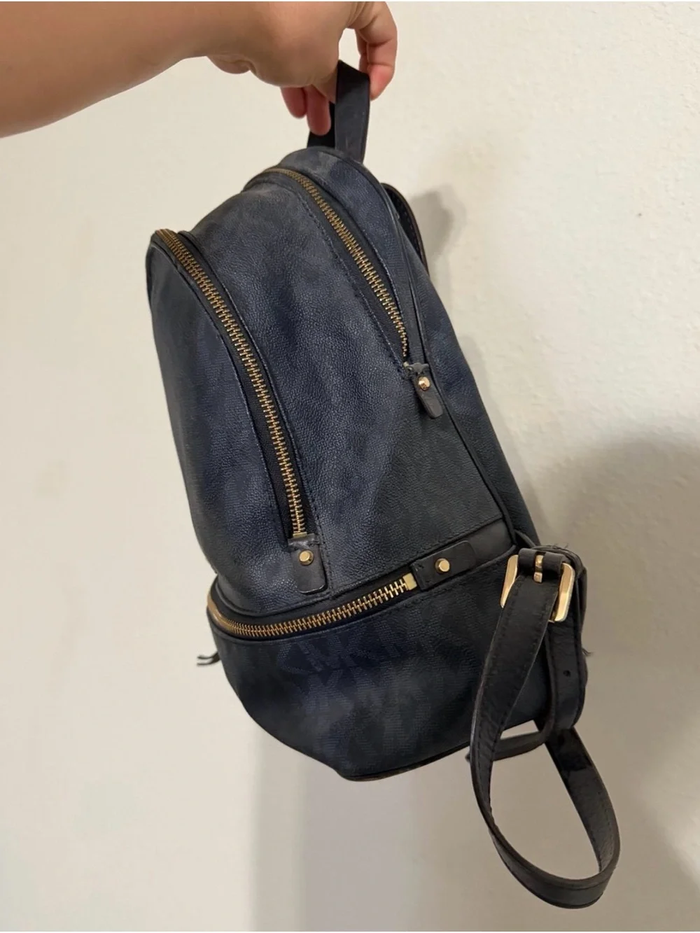 Michael Kors Black Logo-Print Mini Backpack with Gold Hardware